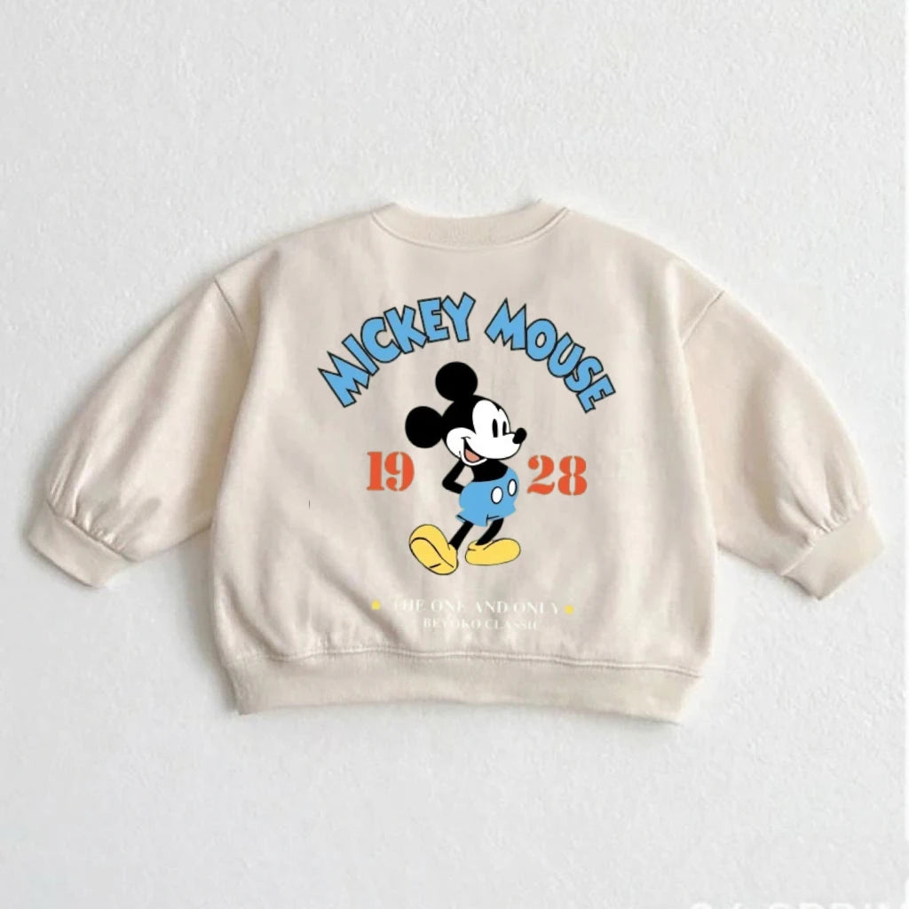 Cartoon Sweatshirts For Boys And Girls Cute Tops Crewneck Pullovers Toddler New Solid Color Hoodie Mickey Minnie Print Clothes