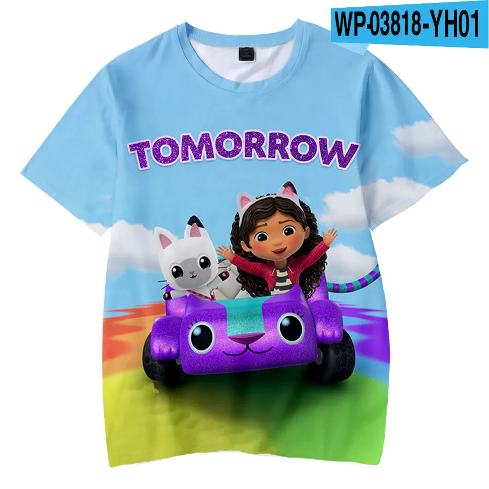Tshirts Anime Gabbys DollHouse  3D Print Streetwear Boys Girls Cute Casual Fashion Oversized T Shirt Kids Tees Tops Clothing