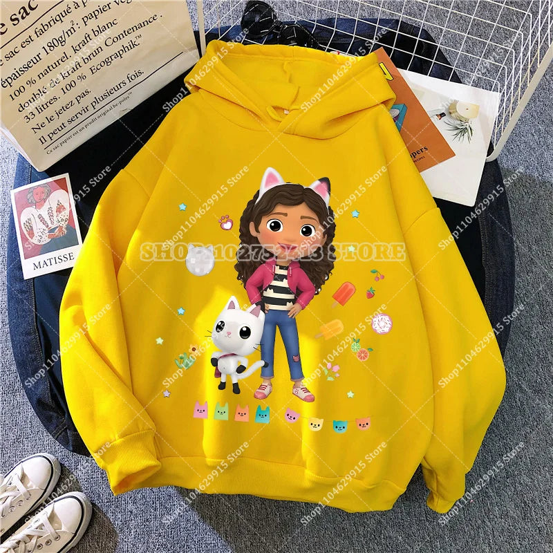 Gabby Dollhouse Sweatshirt Cute Anime Cartoon Girls Cotton Fashion Casual Sports Thin Tops Spring Autumn Children Clothes Gifts