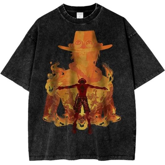 Portgas D. Ace Vintage Anime Shirt One Piece Tee Graphic Tee Men's 2026 Summer Fashion Oversize Trend Street Harajuku Clothing
