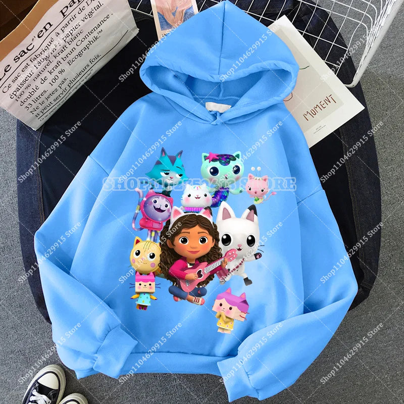 Gabby Dollhouse Sweatshirt Cute Anime Cartoon Girls Cotton Fashion Casual Sports Thin Tops Spring Autumn Children Clothes Gifts