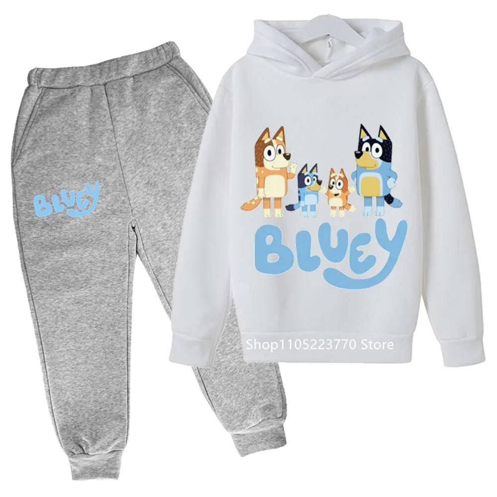 Trendy Kids Bluey Themed Hoodie Set Fun Anime Print Sweatshirt & Pants Comfortable Wear for Boys Girls Autumn Winter Days
