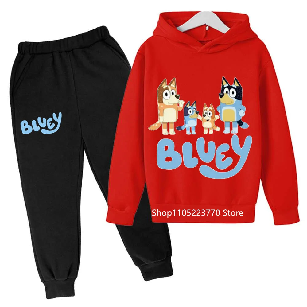 Trendy Kids Bluey Themed Hoodie Set Fun Anime Print Sweatshirt & Pants Comfortable Wear for Boys Girls Autumn Winter Days