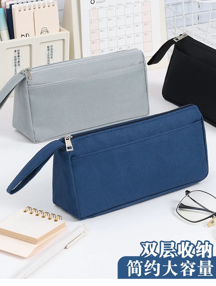 Astuccio per matite One Piece per ragazzi, a doppio strato, portatile, in tessuto Oxford, semplice, carino, con personaggi dei videogiochi, grande capacità, in tela, per bambini, anime