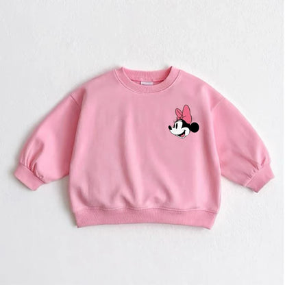 Cartoon Sweatshirts For Boys And Girls Cute Tops Crewneck Pullovers Toddler New Solid Color Hoodie Mickey Minnie Print Clothes