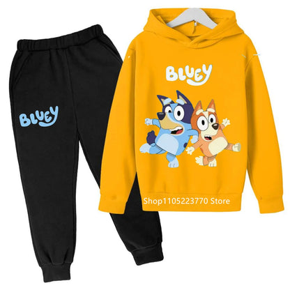 Trendy Kids Bluey Themed Hoodie Set Fun Anime Print Sweatshirt & Pants Comfortable Wear for Boys Girls Autumn Winter Days