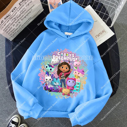 Gabby Dollhouse Sweatshirt Cute Anime Cartoon Girls Cotton Fashion Casual Sports Thin Tops Spring Autumn Children Clothes Gifts