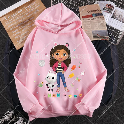 Gabby Dollhouse Sweatshirt Cute Anime Cartoon Girls Cotton Fashion Casual Sports Thin Tops Spring Autumn Children Clothes Gifts