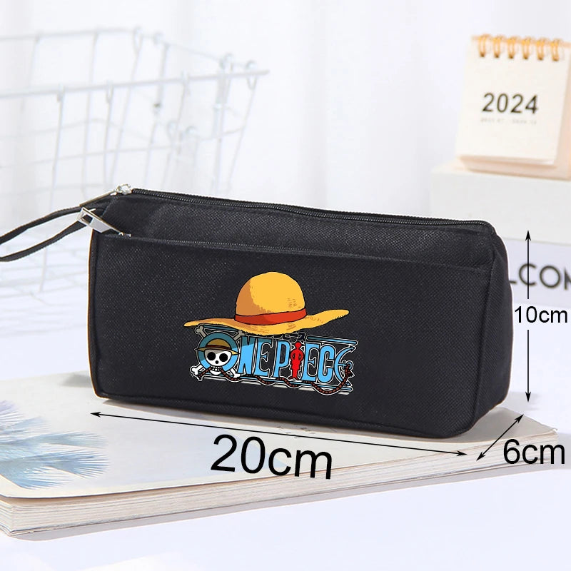 Astuccio per matite One Piece per ragazzi, a doppio strato, portatile, in tessuto Oxford, semplice, carino, con personaggi dei videogiochi, grande capacità, in tela, per bambini, anime