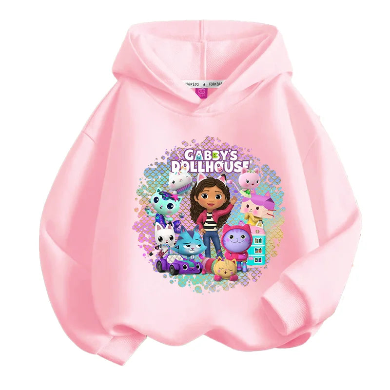 Gabby Dollhouse Sweatshirt Cute Anime Cartoon Girls Cotton Fashion Casual Sports Thin Tops Spring Autumn Children Clothes Gifts