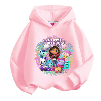 Gabby Dollhouse Sweatshirt Cute Anime Cartoon Girls Cotton Fashion Casual Sports Thin Tops Spring Autumn Children Clothes Gifts
