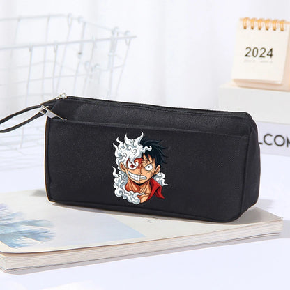 Astuccio per matite One Piece per ragazzi, a doppio strato, portatile, in tessuto Oxford, semplice, carino, con personaggi dei videogiochi, grande capacità, in tela, per bambini, anime