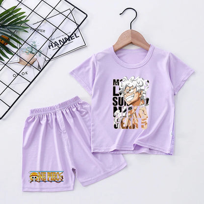 Pigiama con stampa anime di Zoro e Luffy, abbigliamento da notte sottile a maniche corte e pantaloncini per bambini
