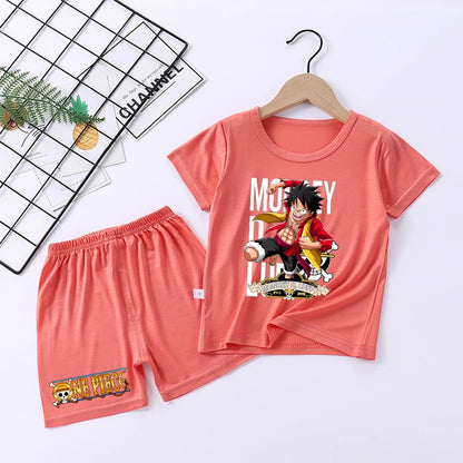 Pigiama con stampa anime di Zoro e Luffy, abbigliamento da notte sottile a maniche corte e pantaloncini per bambini