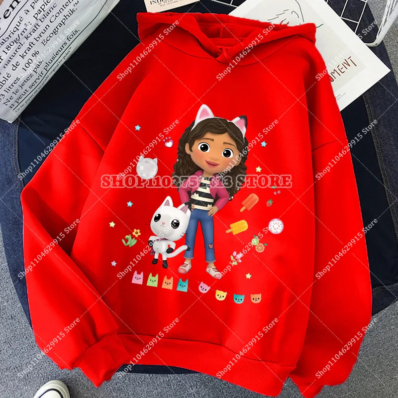 Gabby Dollhouse Sweatshirt Cute Anime Cartoon Girls Cotton Fashion Casual Sports Thin Tops Spring Autumn Children Clothes Gifts