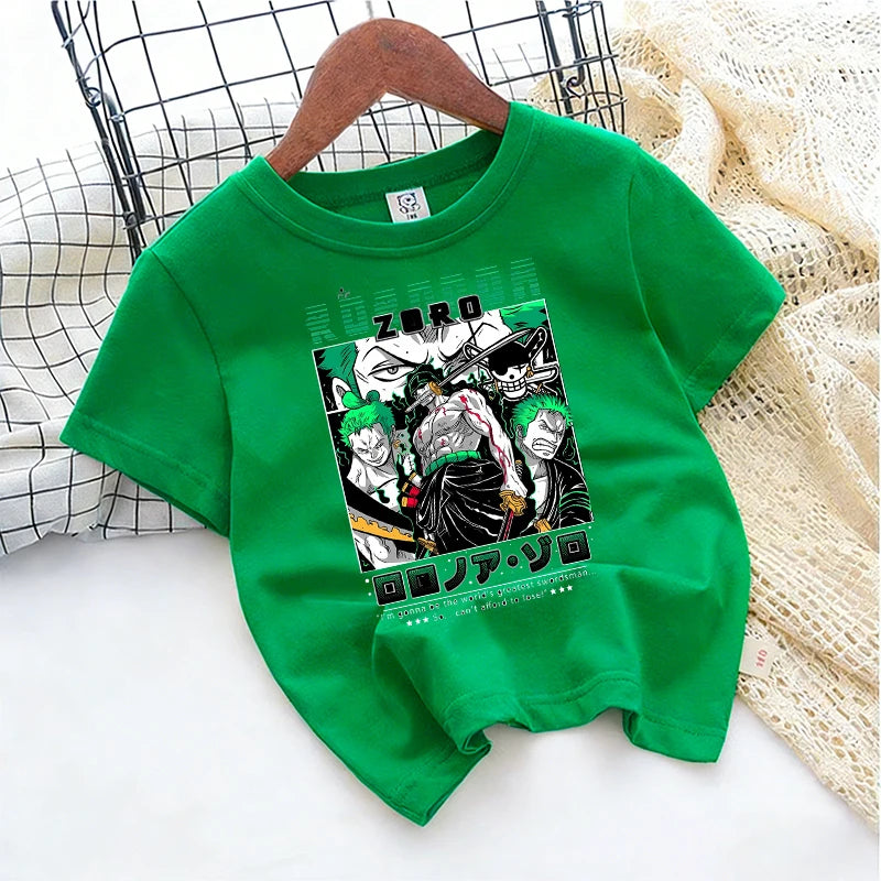 T-shirt per bambini One Piece Anime Zoro-Luffy-Boys, magliette carine e cool per bambini, streetwear casual, maniche corte, abbigliamento in cotone per bambini