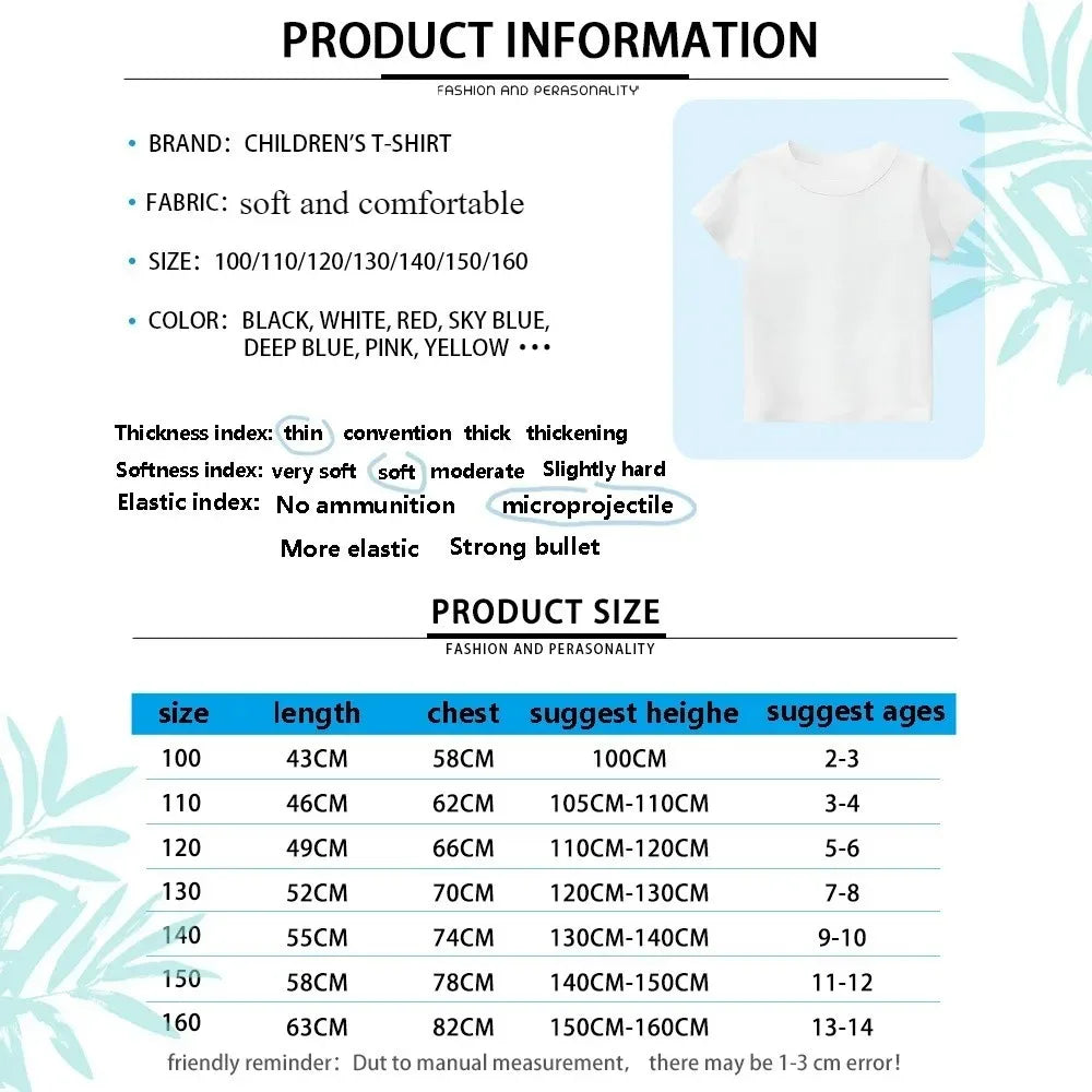 Summer Fashion Anime Cartoon Printed Children's T-shirt Theme Party Top Boys and Girls Short Sleeved T-shirt