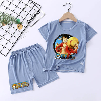 Pigiama con stampa anime di Zoro e Luffy, abbigliamento da notte sottile a maniche corte e pantaloncini per bambini