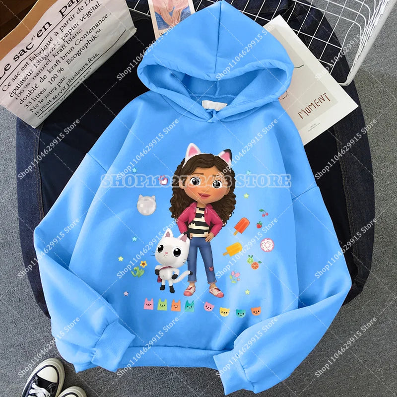 Gabby Dollhouse Sweatshirt Cute Anime Cartoon Girls Cotton Fashion Casual Sports Thin Tops Spring Autumn Children Clothes Gifts
