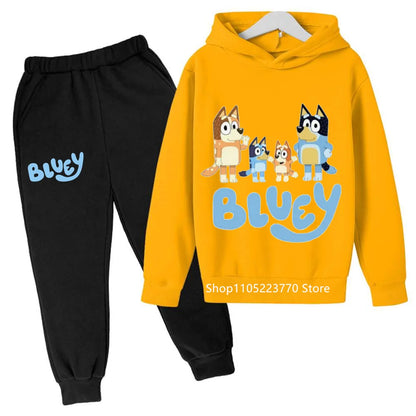 Trendy Kids Bluey Themed Hoodie Set Fun Anime Print Sweatshirt & Pants Comfortable Wear for Boys Girls Autumn Winter Days