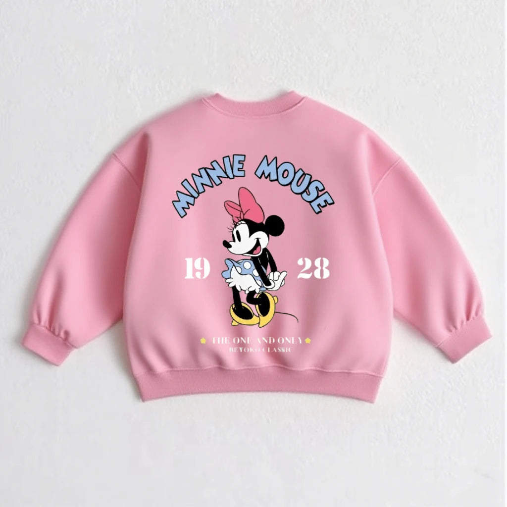 Cartoon Sweatshirts For Boys And Girls Cute Tops Crewneck Pullovers Toddler New Solid Color Hoodie Mickey Minnie Print Clothes
