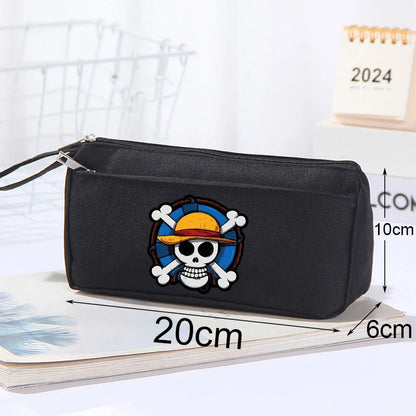 Astuccio per matite One Piece per ragazzi, a doppio strato, portatile, in tessuto Oxford, semplice, carino, con personaggi dei videogiochi, grande capacità, in tela, per bambini, anime