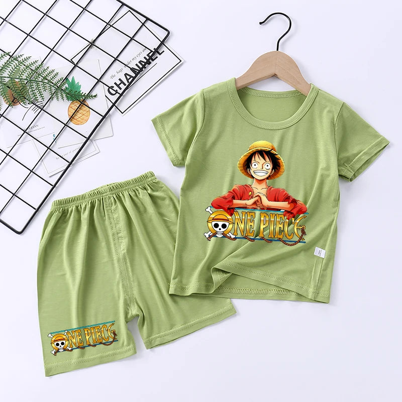 Pigiama con stampa anime di Zoro e Luffy, abbigliamento da notte sottile a maniche corte e pantaloncini per bambini