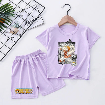 Pigiama con stampa anime di Zoro e Luffy, abbigliamento da notte sottile a maniche corte e pantaloncini per bambini