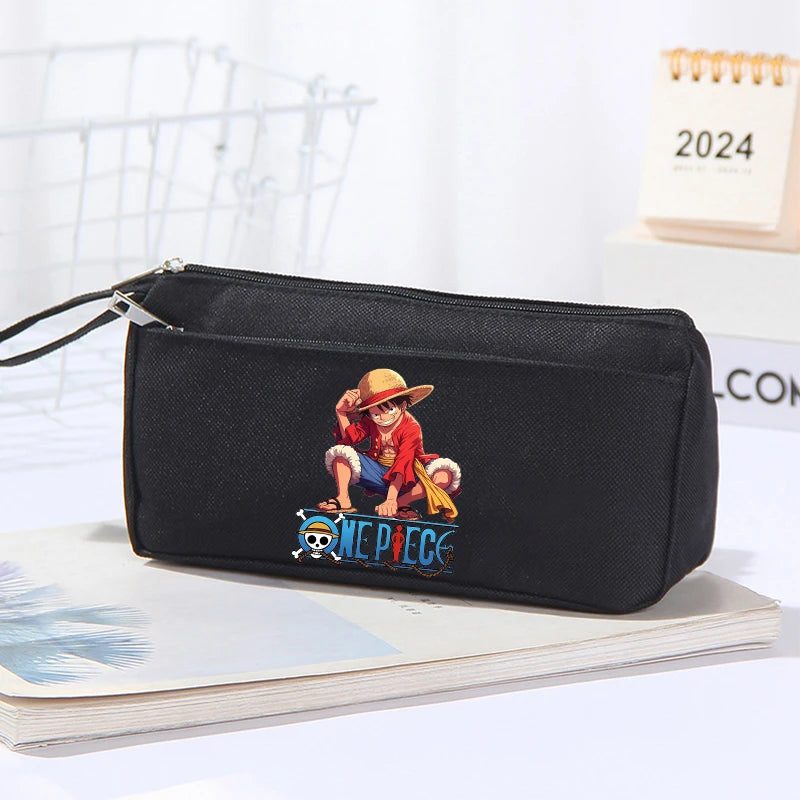 Astuccio per matite One Piece per ragazzi, a doppio strato, portatile, in tessuto Oxford, semplice, carino, con personaggi dei videogiochi, grande capacità, in tela, per bambini, anime