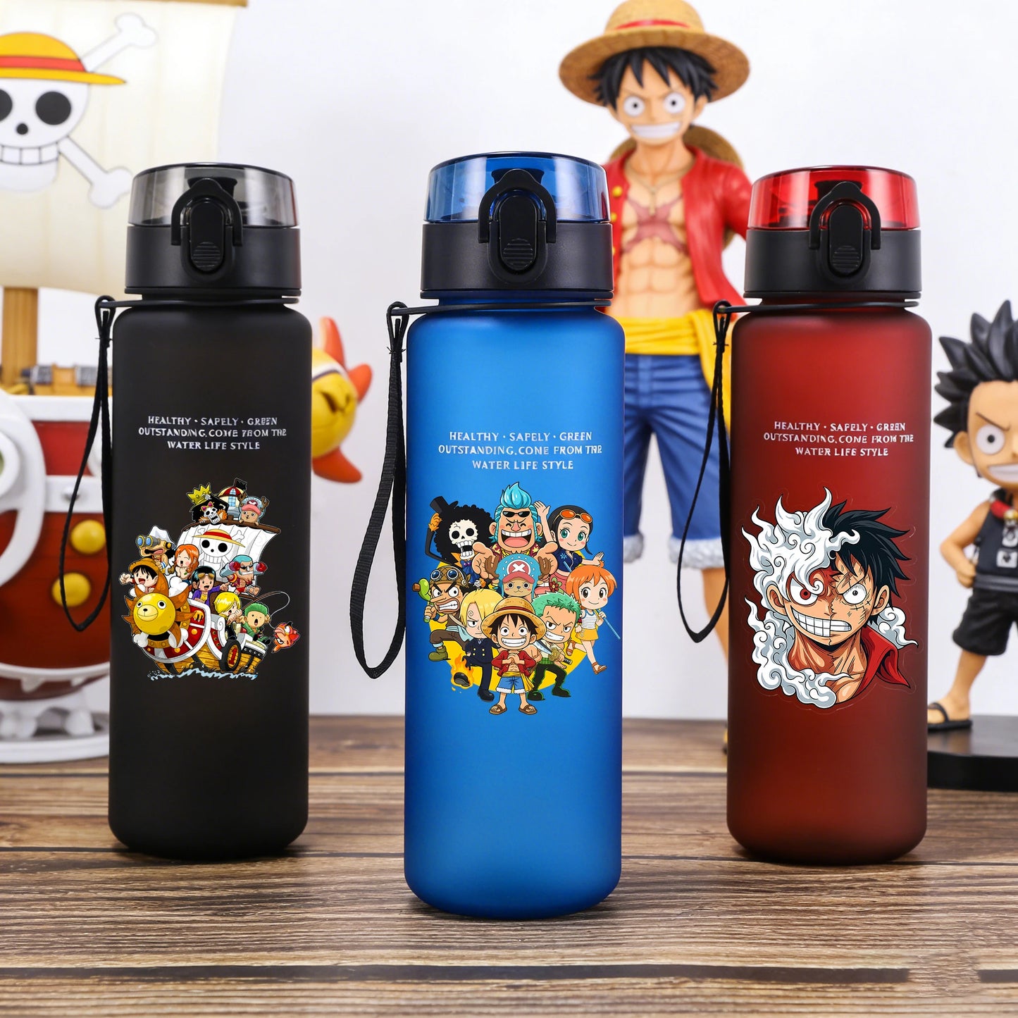 Borraccia Sportiva per Bambini da 650ml, Design Anime Zoro-Luffy, con Corda per Trasporto, Bottiglia Portatile per Acqua