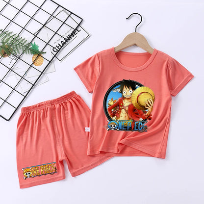 Pigiama con stampa anime di Zoro e Luffy, abbigliamento da notte sottile a maniche corte e pantaloncini per bambini