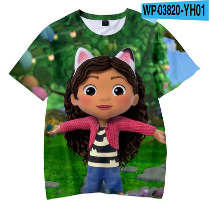 Tshirts Anime Gabbys DollHouse  3D Print Streetwear Boys Girls Cute Casual Fashion Oversized T Shirt Kids Tees Tops Clothing