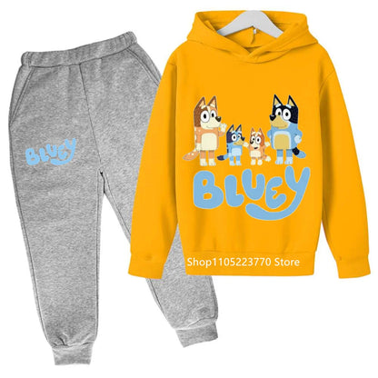 Trendy Kids Bluey Themed Hoodie Set Fun Anime Print Sweatshirt & Pants Comfortable Wear for Boys Girls Autumn Winter Days