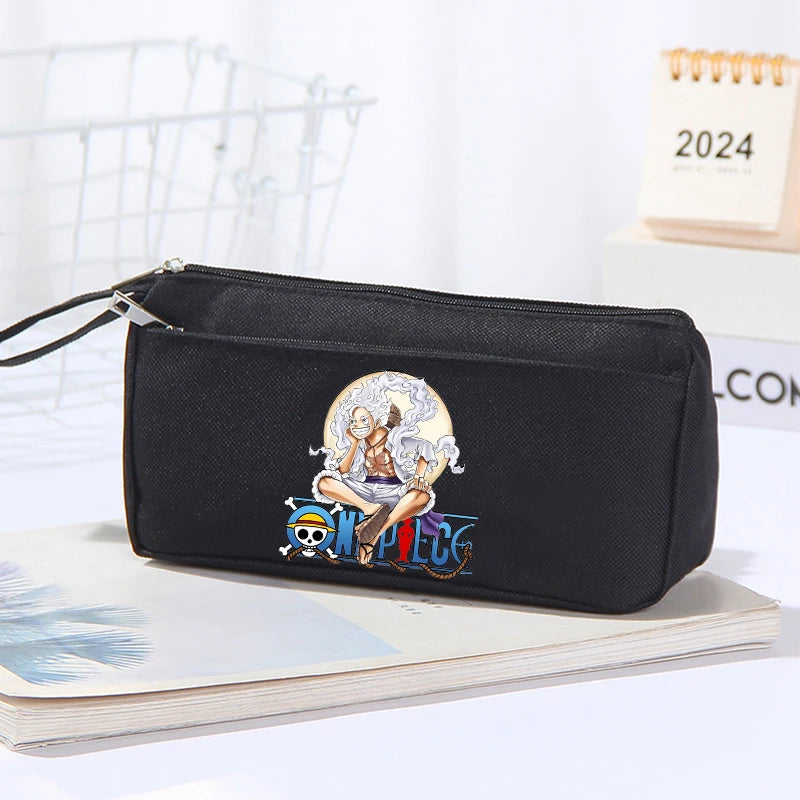 Astuccio per matite One Piece per ragazzi, a doppio strato, portatile, in tessuto Oxford, semplice, carino, con personaggi dei videogiochi, grande capacità, in tela, per bambini, anime