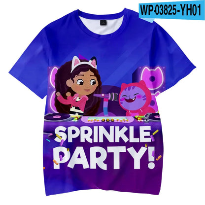 Tshirts Anime Gabbys DollHouse  3D Print Streetwear Boys Girls Cute Casual Fashion Oversized T Shirt Kids Tees Tops Clothing