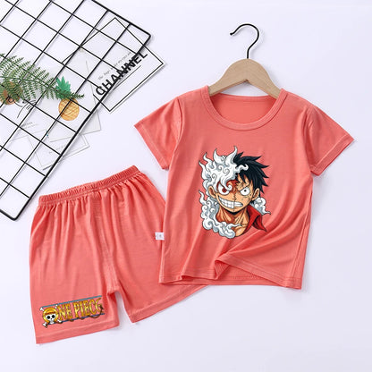 Pigiama con stampa anime di Zoro e Luffy, abbigliamento da notte sottile a maniche corte e pantaloncini per bambini