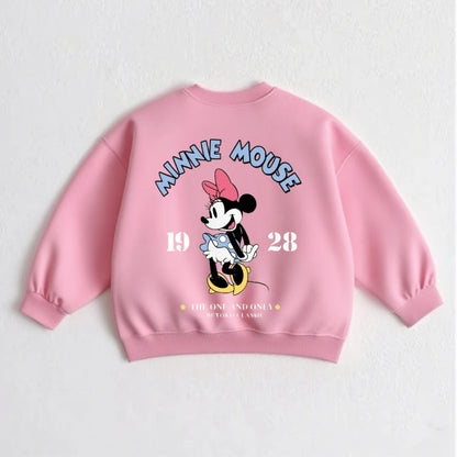 Cartoon Sweatshirts For Boys And Girls Cute Tops Crewneck Pullovers Toddler New Solid Color Hoodie Mickey Minnie Print Clothes