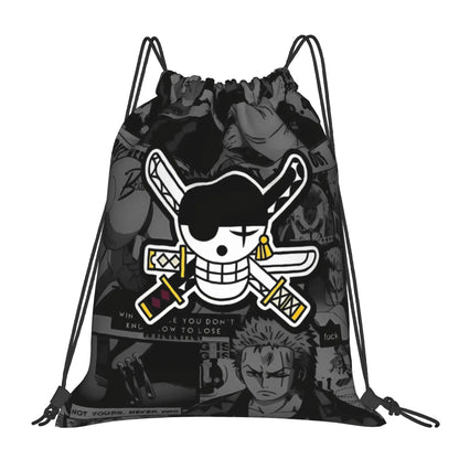 One Piece Zoro Skull Backpack Drawstring Sports Bags Gym Bag Water Resistant  String Sackpack for Exercise