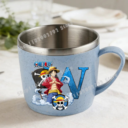 One Piece Double Layer Anti-scalding Stainless Steel Cups Kid Plastic Handle Coffee Milk Mug Luffy Water Cup Home Office Tumbler