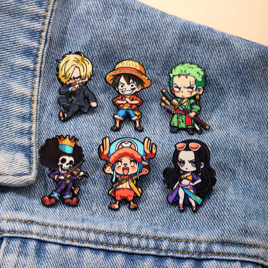 6Pcs Anime One Piece Enamel Pins Pirate Luffy Zoro Boa Hancock Brooch Badge Creative Character Lapel Pins For Bags Jackets Gift