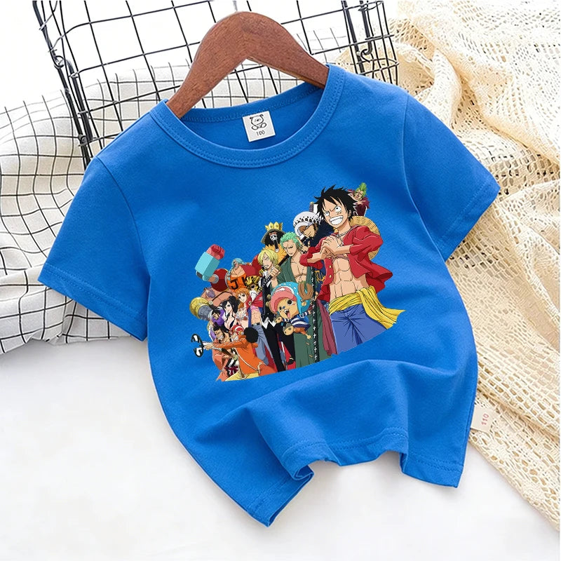 Ones Piece Kids T-shirt Anime Zoro-Luffy-Boys Toddler Cute Cool Tees Streetwear Casual Short Sleeve Childern Cotton Clothes Tops