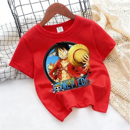 Ones Piece Kids T-shirt Anime Zoro-Luffy-Boys Toddler Cute Cool Tees Streetwear Casual Short Sleeve Childern Cotton Clothes Tops