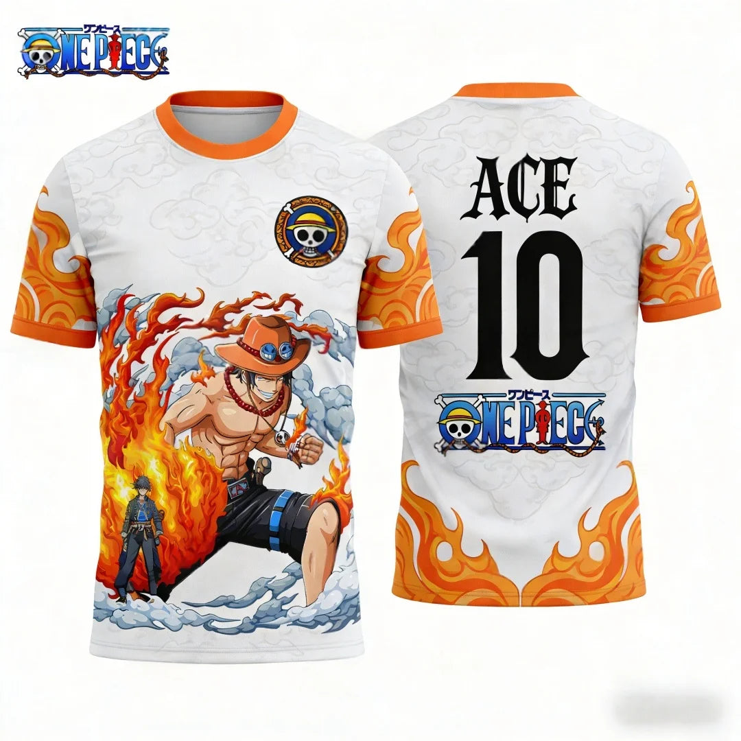 2026 Japanese Anime Fire Fist Ace From One Piece Graphic T-Shirt Football Jersey Sports Dry Quickly Men's T-Shirt Kid's Clothing
