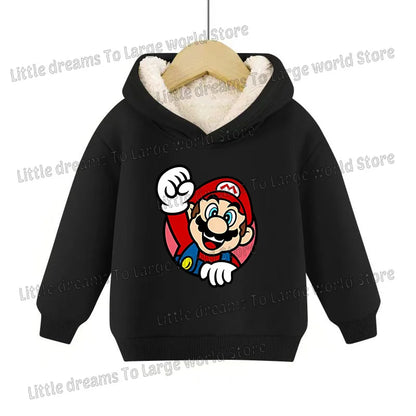 Super Marios Bros Hoodie for Kids Child Sweatshirt Fleece Thick Long-sleeved Clothes Boys Girls Winter Warm Tops Clothing Gifts