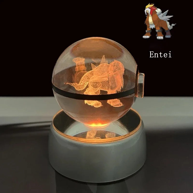 Pokemon 3D Crystal Ball Anime Game Pokeball Rainbow Led Night Light