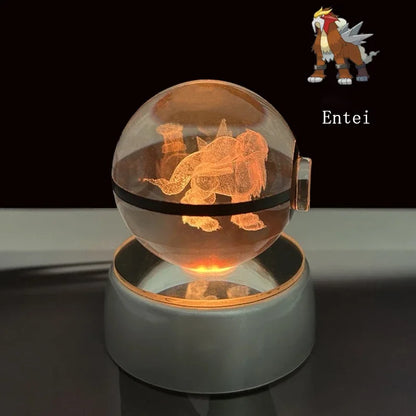 Pokemon 3D Crystal Ball Anime Game Pokeball Rainbow Led Night Light
