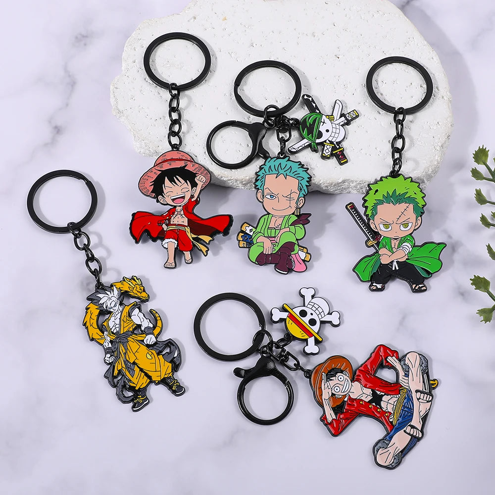 One Piece Anime Keychain Set - Monkey D. Luffy & Roronoa Zoro Cartoon Characters Backpack Decoration Collectible Gift