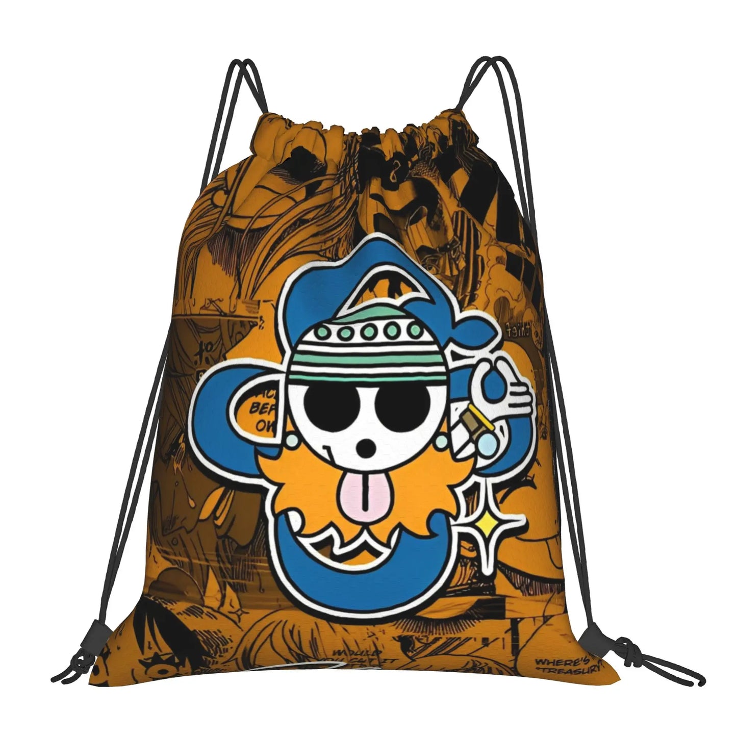 One Piece Zoro Skull Backpack Drawstring Sports Bags Gym Bag Water Resistant  String Sackpack for Exercise