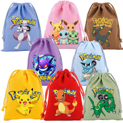 Pokemons Pikachu Storage Drawstring Bag Party Candy Package Cartoon Gengar Charizard Portable Boy Key Pouch Kids Gift Bags