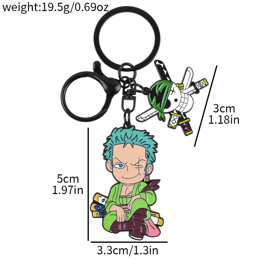 One Piece Anime Keychain Set - Monkey D. Luffy & Roronoa Zoro Cartoon Characters Backpack Decoration Collectible Gift